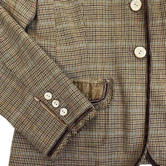 J. Jill Wool Blend Plaid Tweed Blazer w Velvet Trim Y2K Academia Preppy Sz 8 - Picture 11 of 16